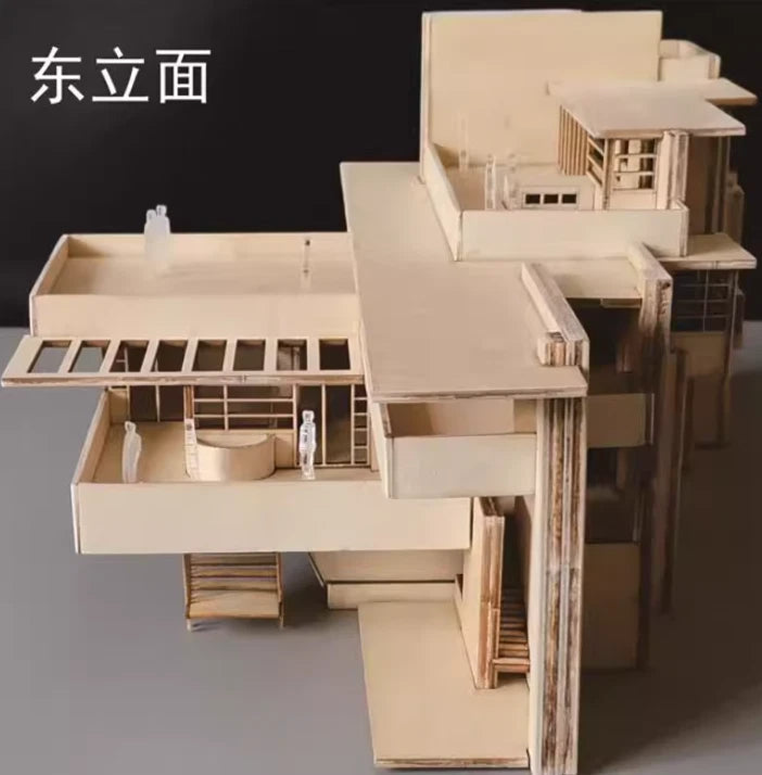 1/75/100 Fallingwater Villa 3D Wooden DIY Building Model Assembly Kits Set Gifts 07FC0E-D4 - KOEEK