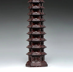 Ebony Wood Wenchang Pagoda 15cm Hand Carved Desk Home Office Decor Ornament 07FC0E-D4 - KOEEK