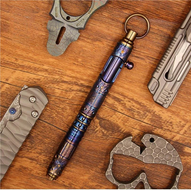Titanium Alloy Ballpoint Pen EDC Handmade Keychain Pocket Signature Pen Gift 07FC0E-D4 - KOEEK