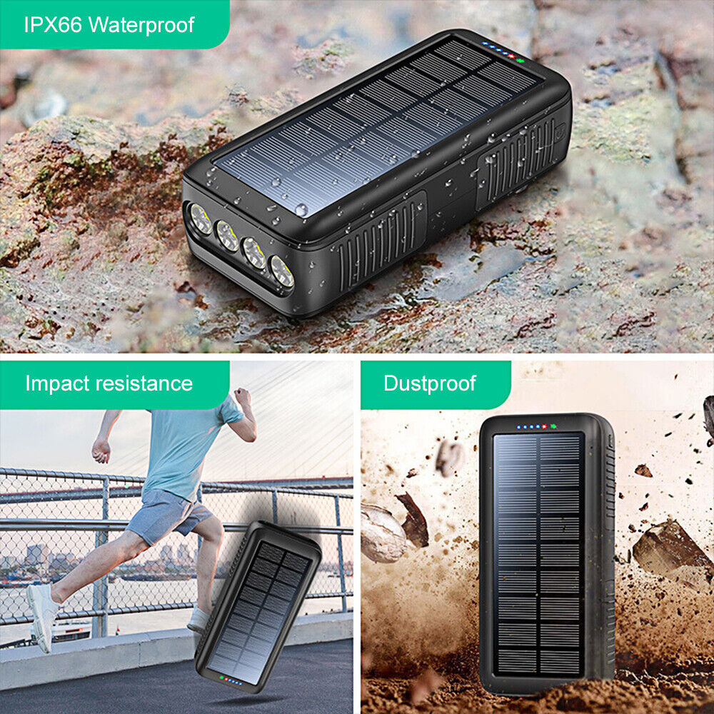 ny 61200mAh Solar PowerBank eksternt batteri Nødoverlevelsesutstyr lommelykt