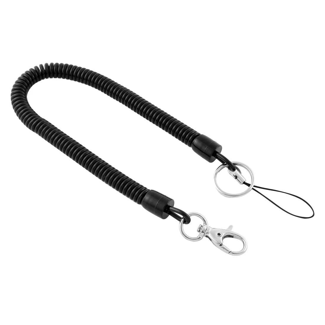 Spiral Coiled Keychain Lanyard Cord with Key Ring Lobster Clasp 38cm 1pcs Black 07FC0E-D4 - KOEEK
