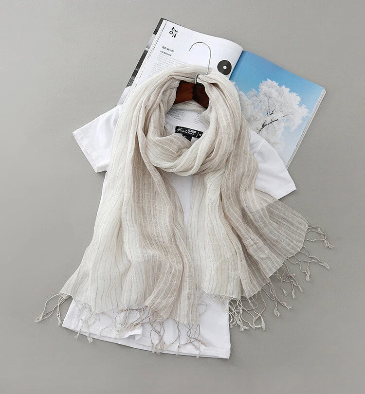 Hot Mens Flax Linen Scarf Breathable Tasseled Striped Shawl Unisex Neckerchief 07FC0E-D4 - KOEEK