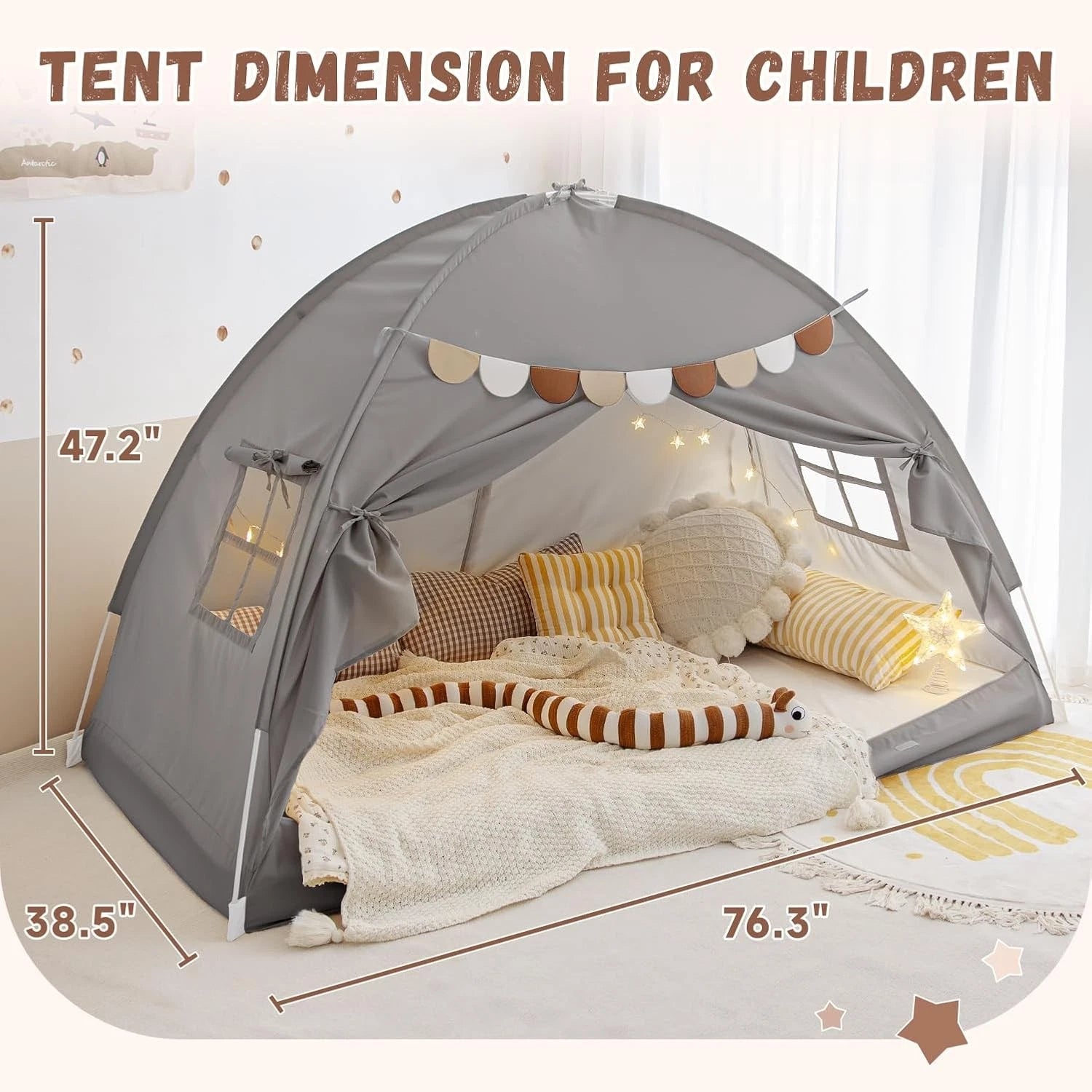 Bed Tent Bed Canopy Bunk Twin Size for Kids, Kids Tent Floor Indoor Privacy 07FC0E-D4 - KOEEK