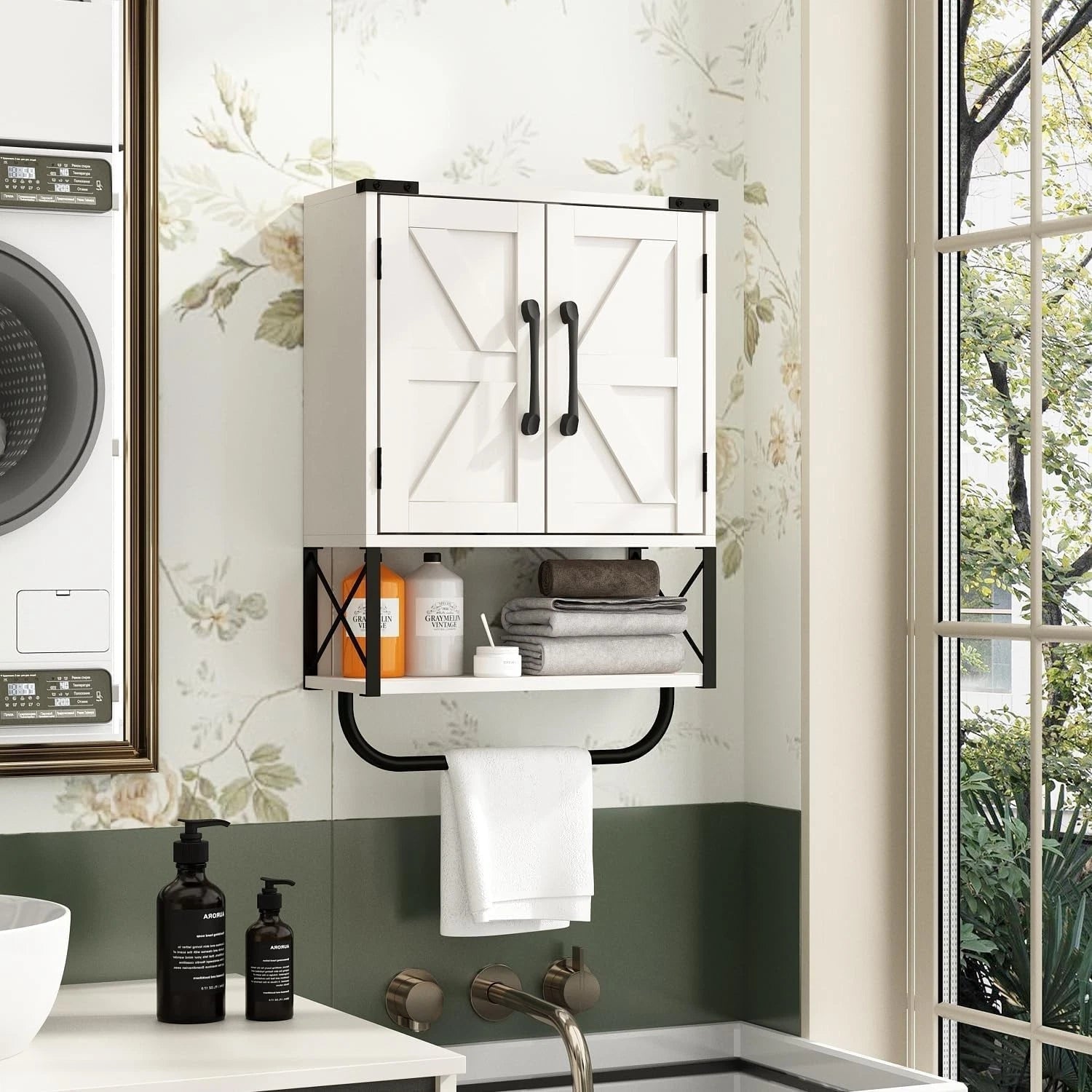 Rustic medicine cabinet with two barn doors, wooden wall-mounted 07FC0E-D4 - KOEEK