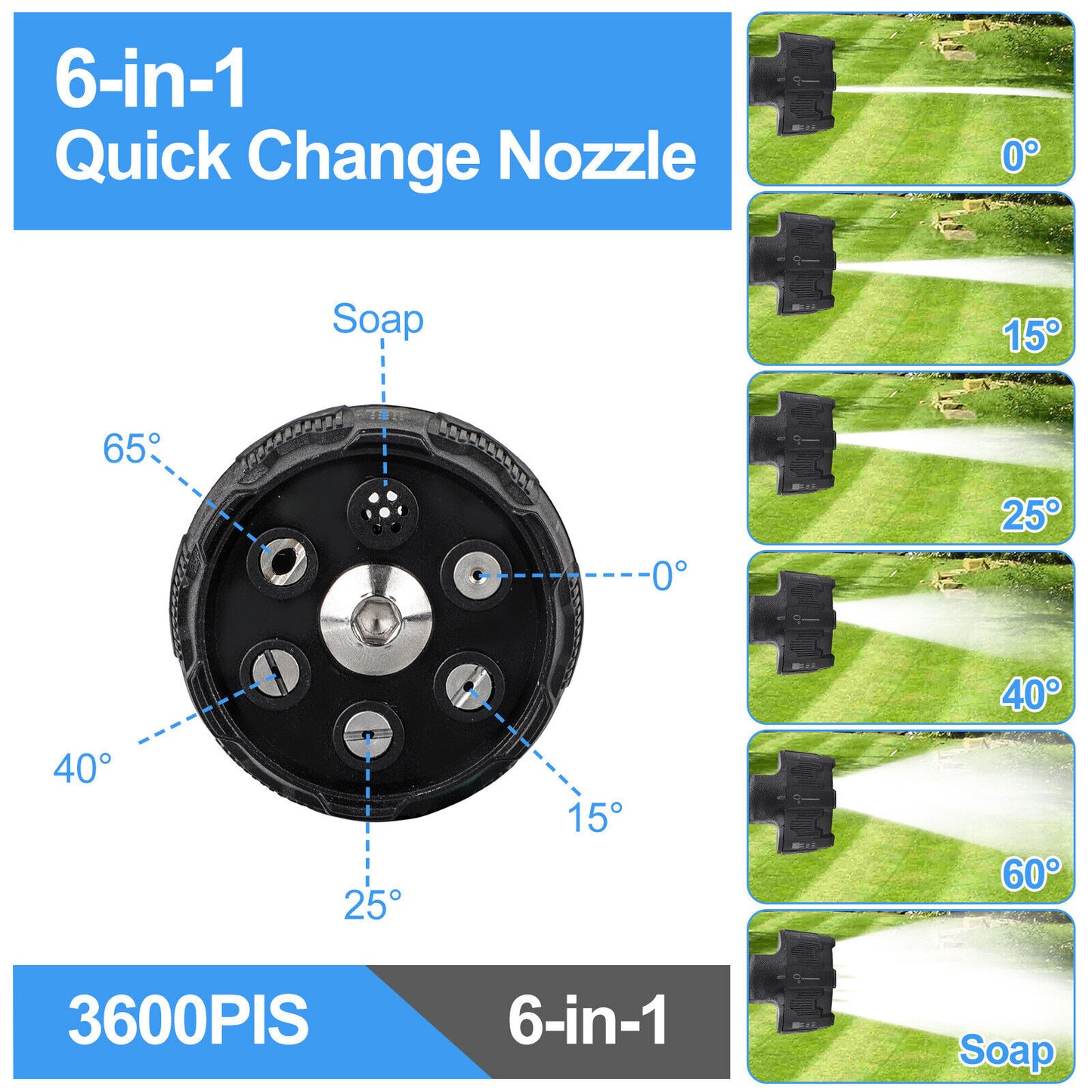 1/4inch Quick Connect 3600PSI Pressure Washer Nozzle 6-in-1