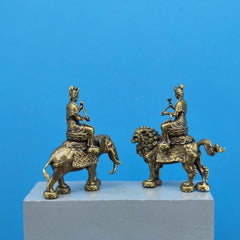 A Pair 2.3"Brass Manjusri Samantabhadra Bodhisattva Buddhism Statue Ornament 07FC0E-D4 - KOEEK