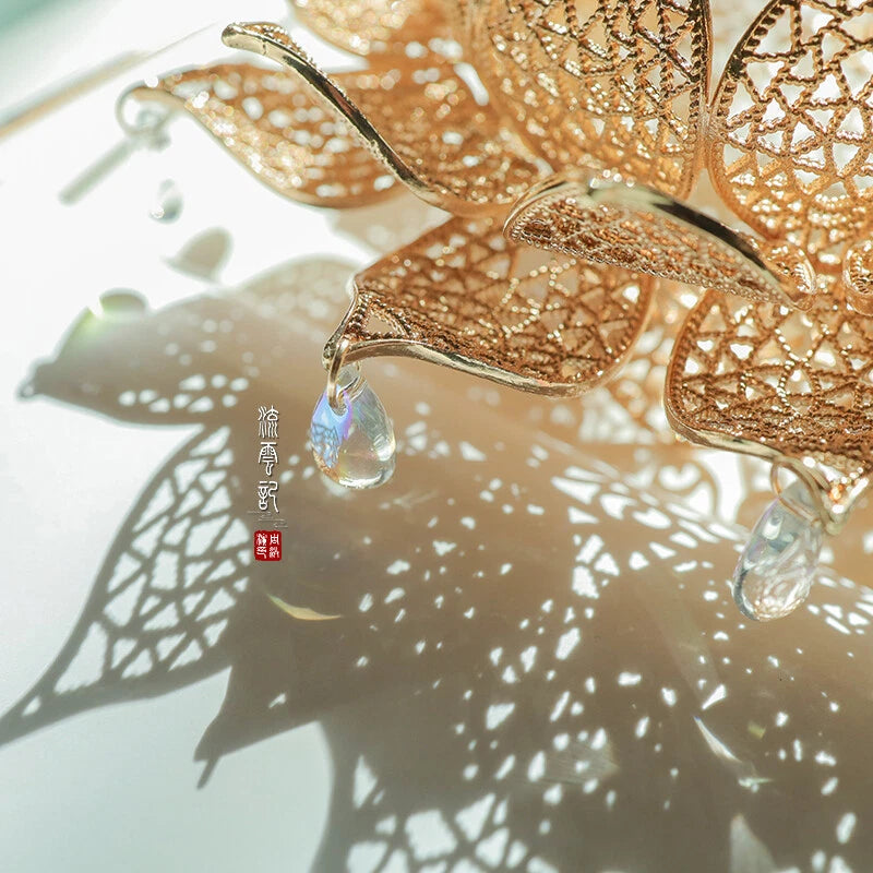 Chinese Style Lotus Flower Hair Clip Tassel Hairpin Step Shake Hanfu Headwear 07FC0E-D4 - KOEEK