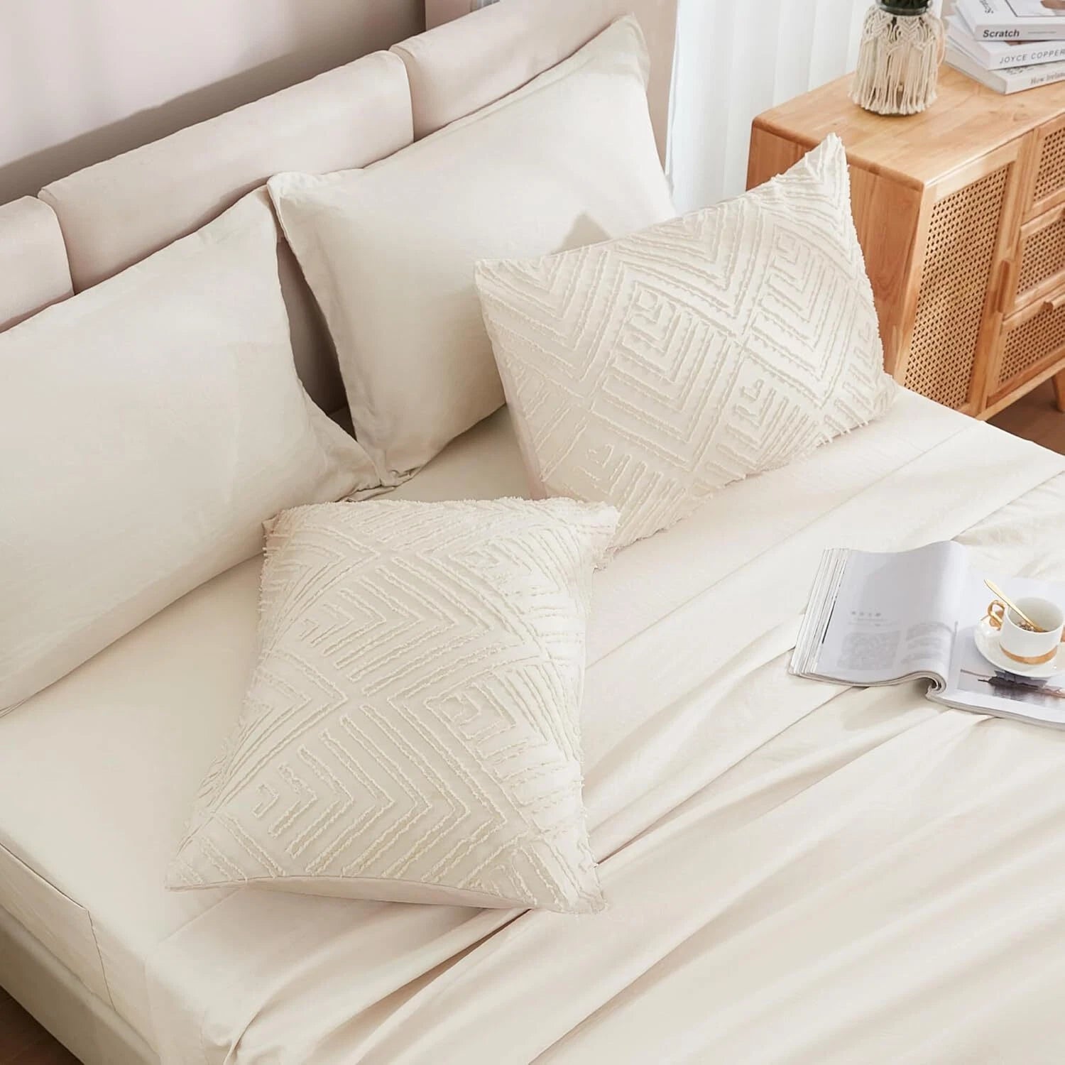 King Beige Pocket Bed - 7 Piece, Tufted Lightweight Fluffy Bed Set 07FC0E-D4 - KOEEK