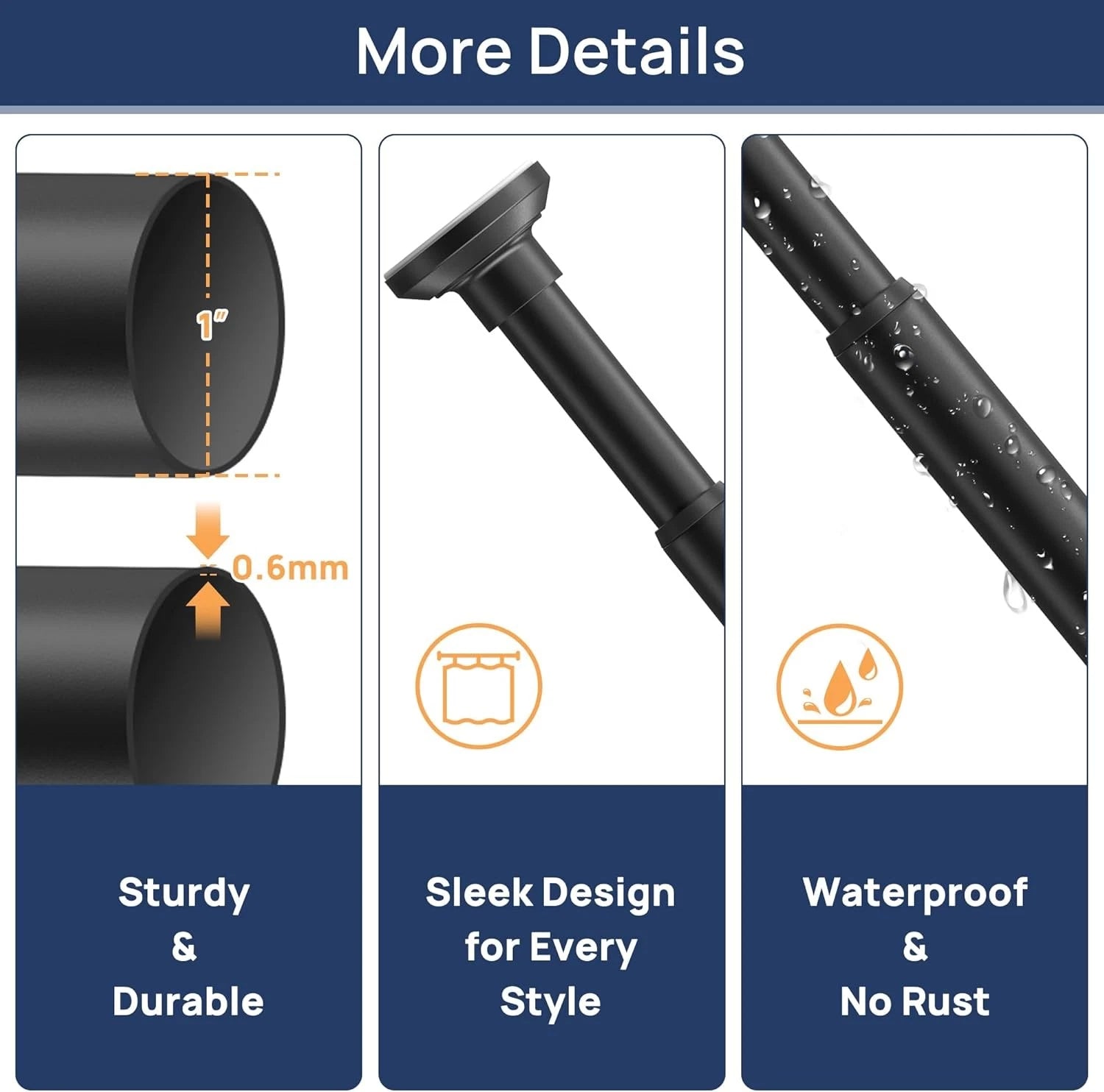 Matte black shower curtain rod, adjustable length (30 to 52 inches) 07FC0E-D4 - KOEEK
