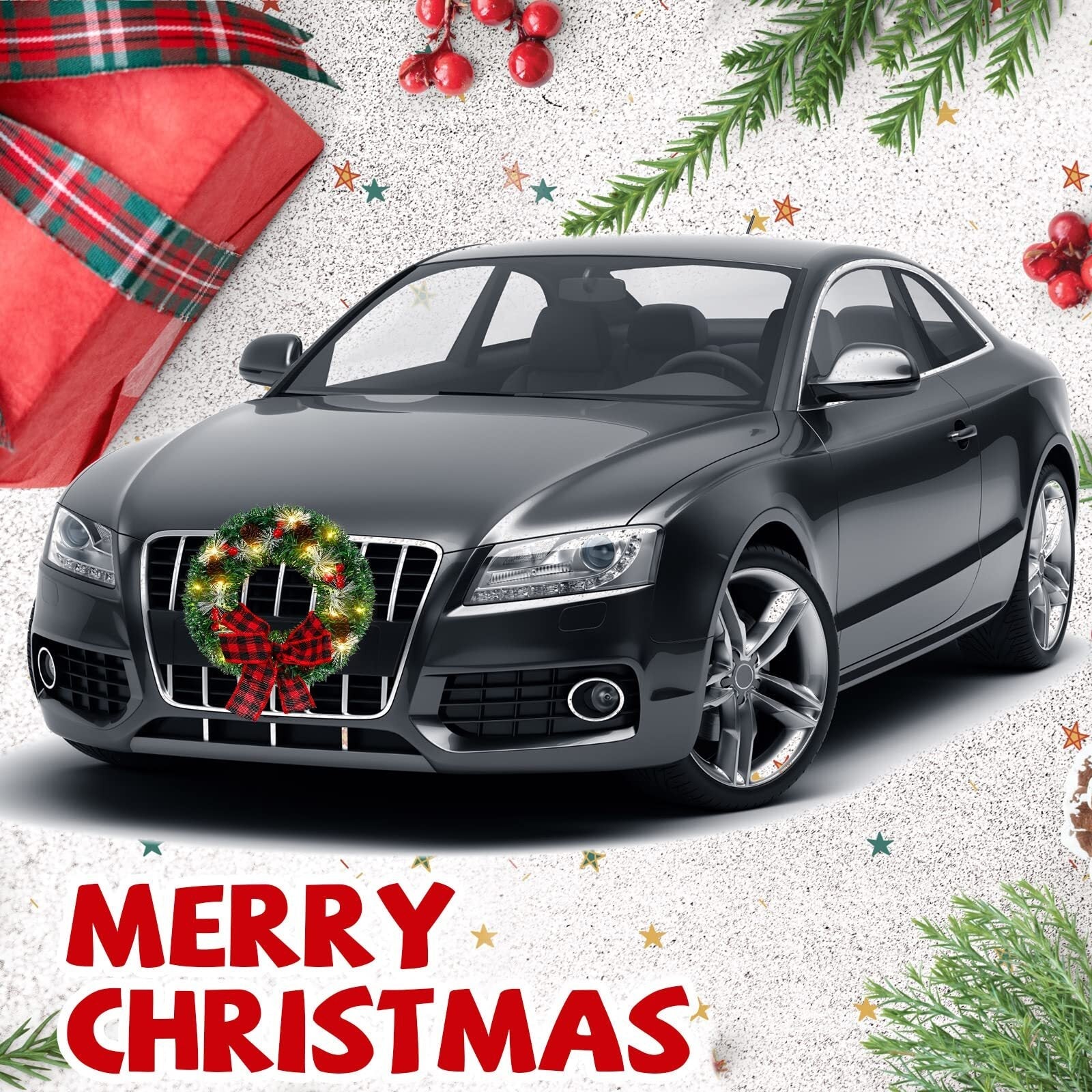Christmas Car Wreath with Lighted Christmas Wreath LED Decoration Artificial ... 07FC0E-D4 - KOEEK