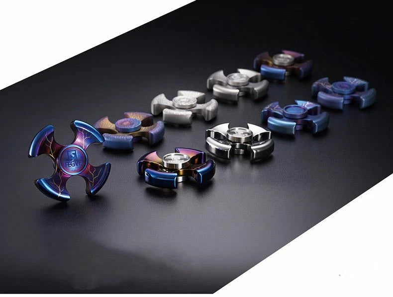 FEGVE Baked blue Aerolite Titanium EDC Four-Hand quadrangle Fidget Spinner Toy 07FC0E-D4 - KOEEK