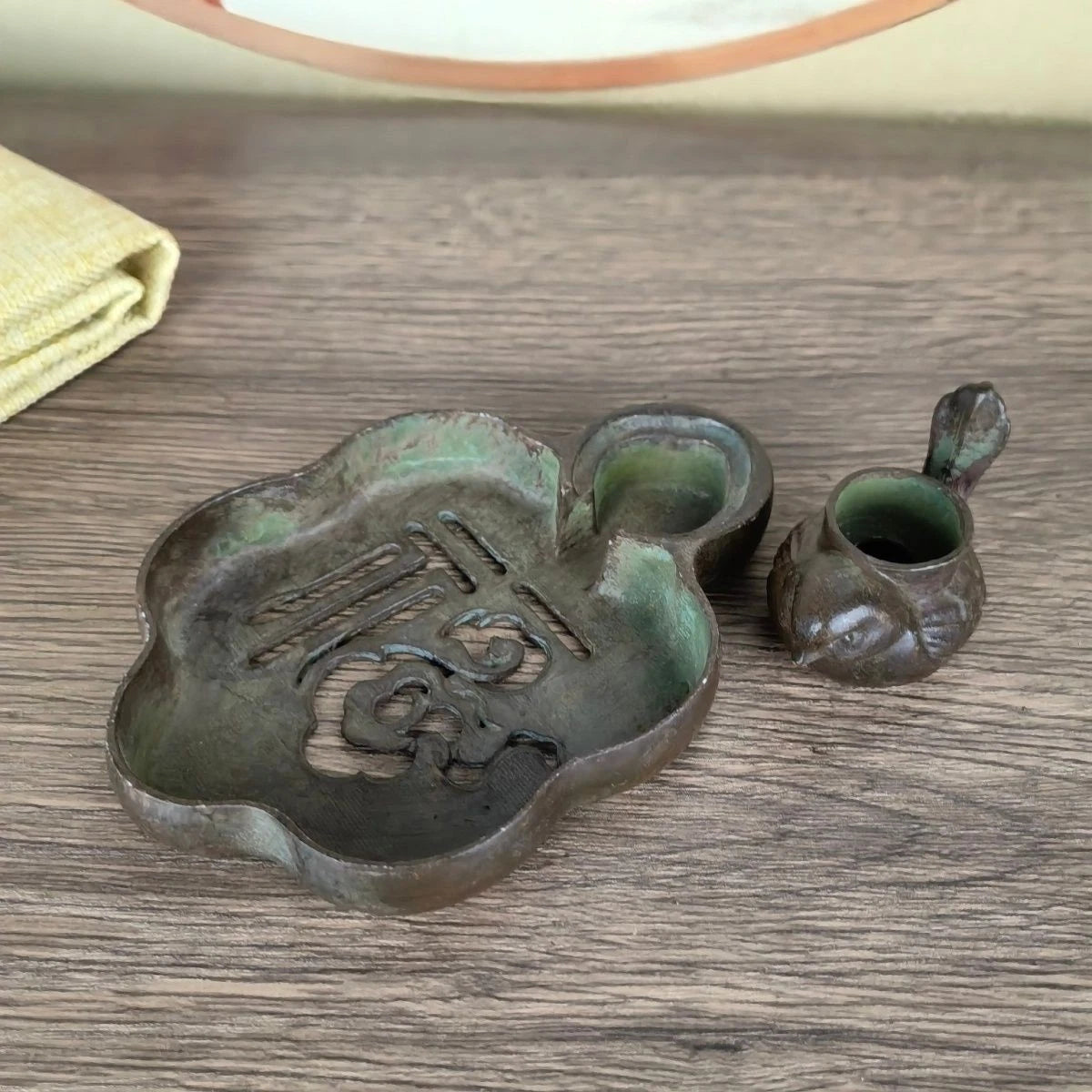 11cm Backflow Incense Burner Fu Character Brass Aromatherapy Tea Art Decor 07FC0E-D4 - KOEEK