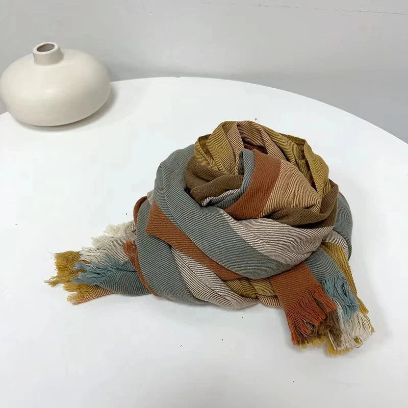 Mens  Cotton Scarf Colorful Stripe Breathable Unisex Stole Shawl Neckerchief 07FC0E-D4 - KOEEK