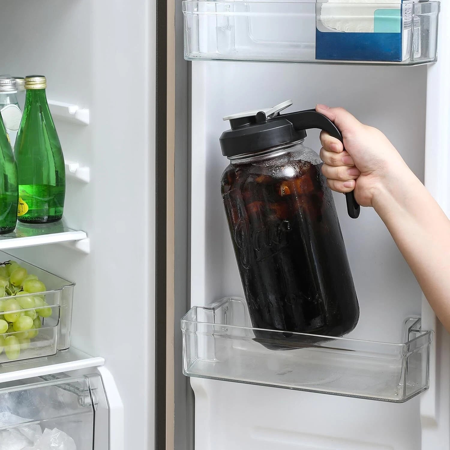 64 oz Glass Pitcher with Lid - 2 Quart Mason Jar Pitcher with Filter Lid 07FC0E-D4 - KOEEK