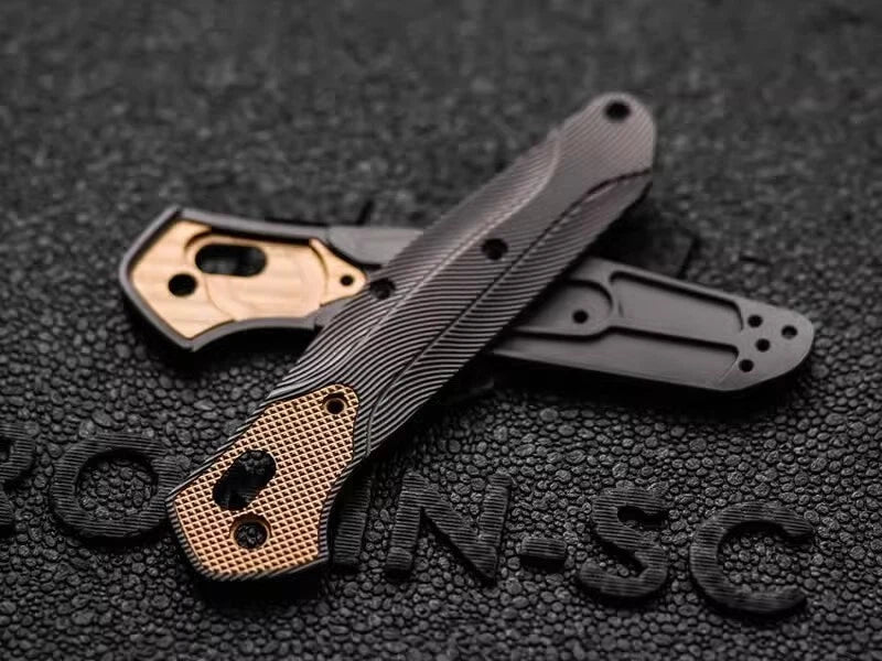 1 Pair Titanium Inlaid With Brass Handle Scales for Benchmade 940 Osborne Knives 07FC0E-D4 - KOEEK