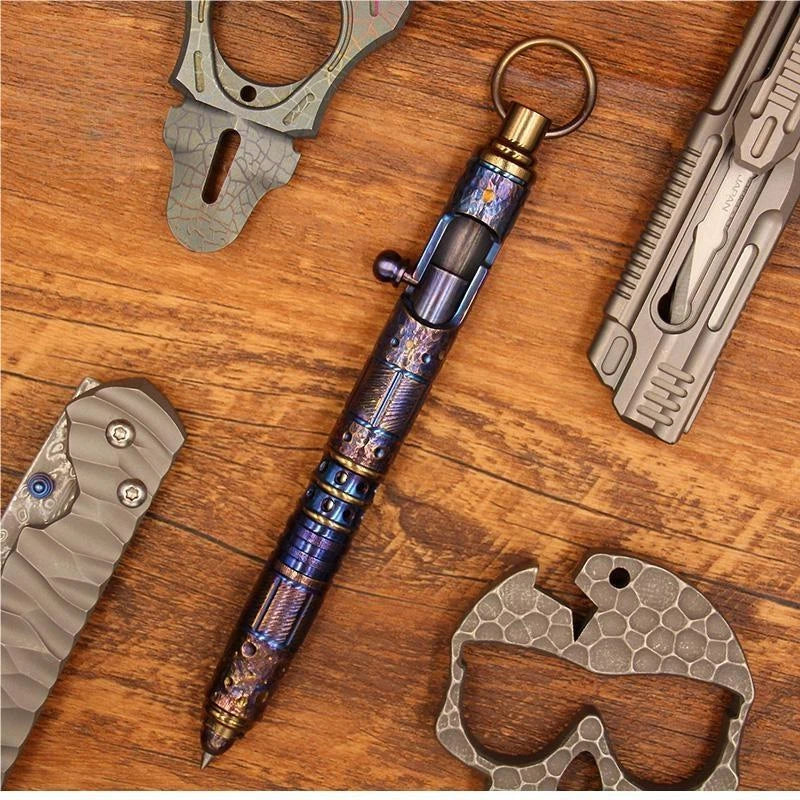 Titanium Alloy Ballpoint Pen EDC Handmade Keychain Pocket Signature Pen Gift 07FC0E-D4 - KOEEK