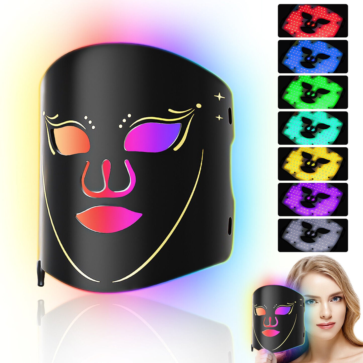 ny 7Colors Face LED Mask Red Light Therapy Lysterapimaske for ansiktshudpleie