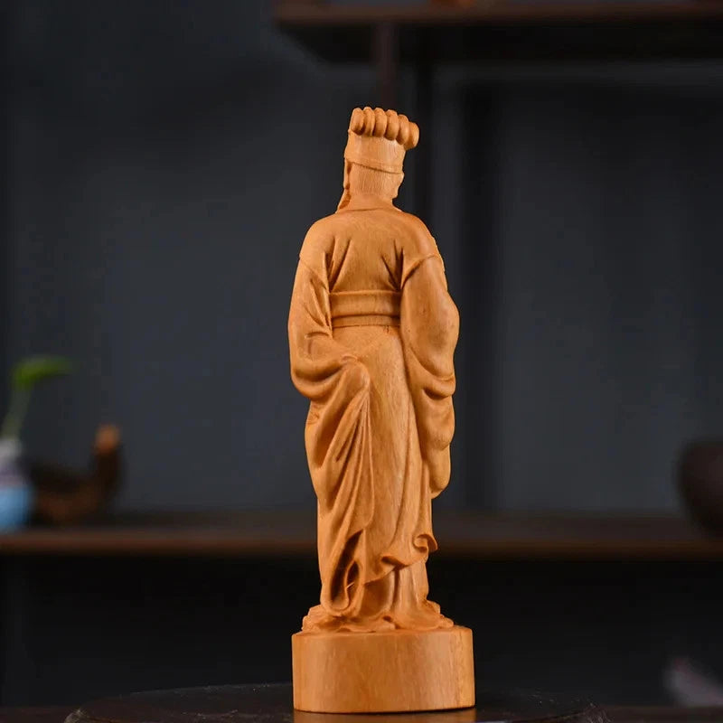 15cm Chinese Boxwood Hand-carved Zhuge Liang Sculptures Home Decoration 07FC0E-D4 - KOEEK