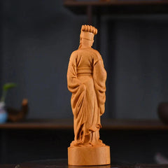 15cm Chinese Boxwood Hand-carved Zhuge Liang Sculptures Home Decoration 07FC0E-D4 - KOEEK