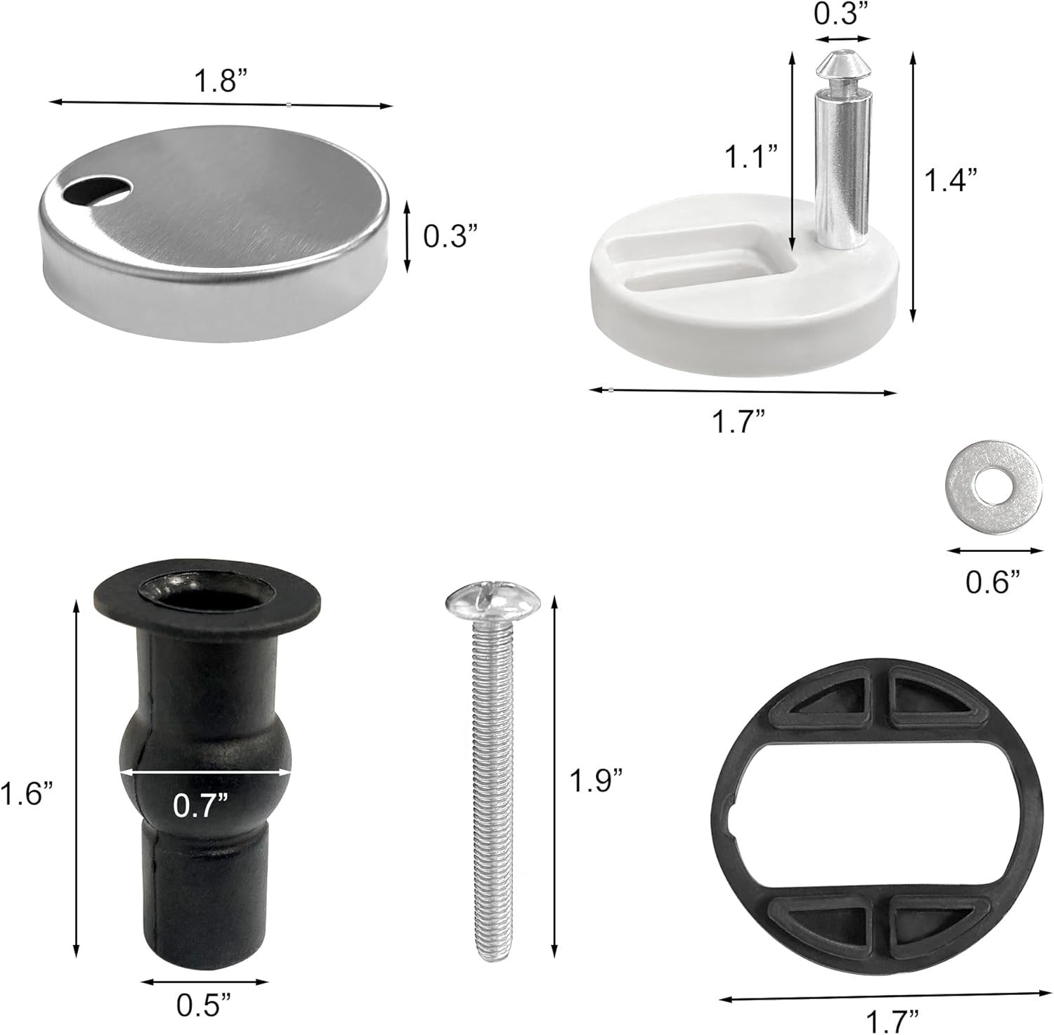 new Quacc 2 PCS Toilet Seat Hinge Fixings, Quick Release Top Silver