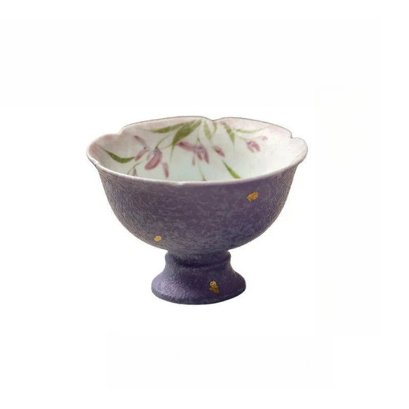 60ml Retro Ceramic Handpainted Orchid High Foot Cup Tea-tasting Cup Master Cup 07FC0E-D4 - KOEEK