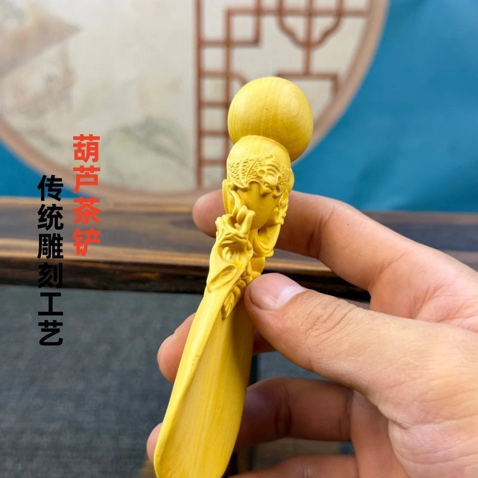 Boxwood Carved Gourd Tea Scoop Tea Accessories Fidget Hand Piece Home Décor 07FC0E-D4 - KOEEK