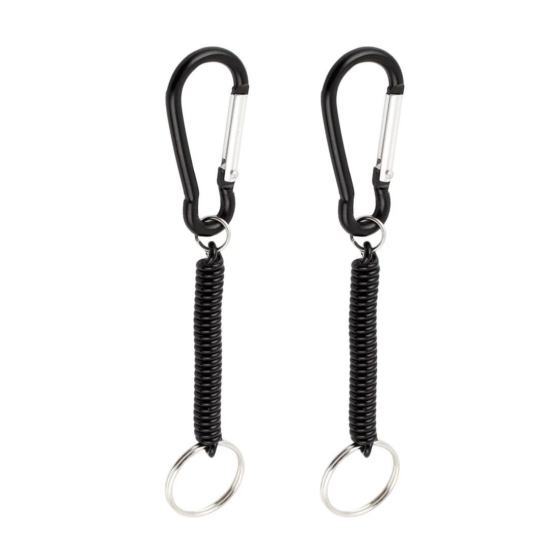 Carabiner Hook Elastic Spring Coil Strap Rope Keychain Black 5 Inch Long 2 Pcs 07FC0E-D4 - KOEEK