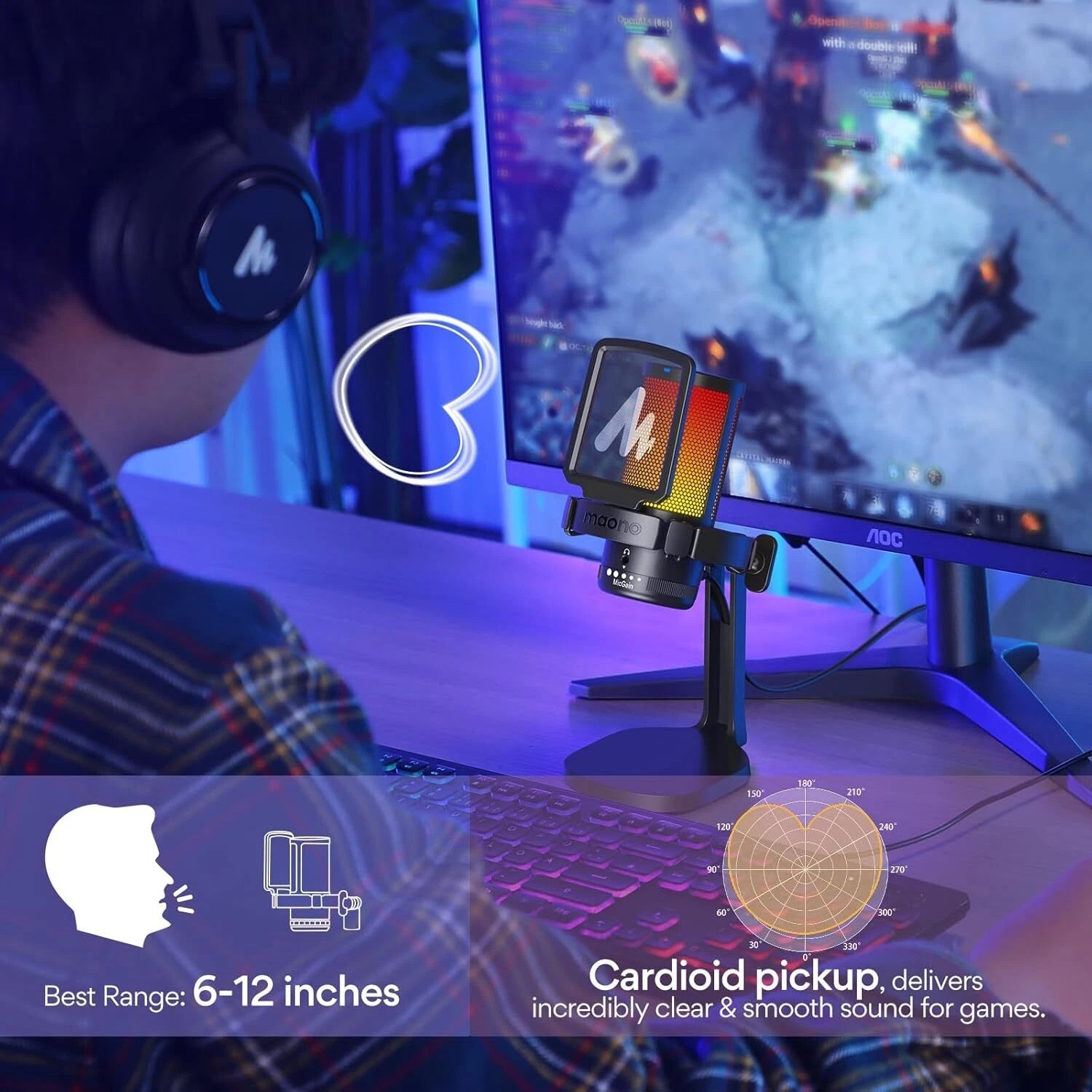 Computer Gaming Microphone with RGB Lights, Mute, Noise Canceling Microphone 07FC0E-D4 - KOEEK