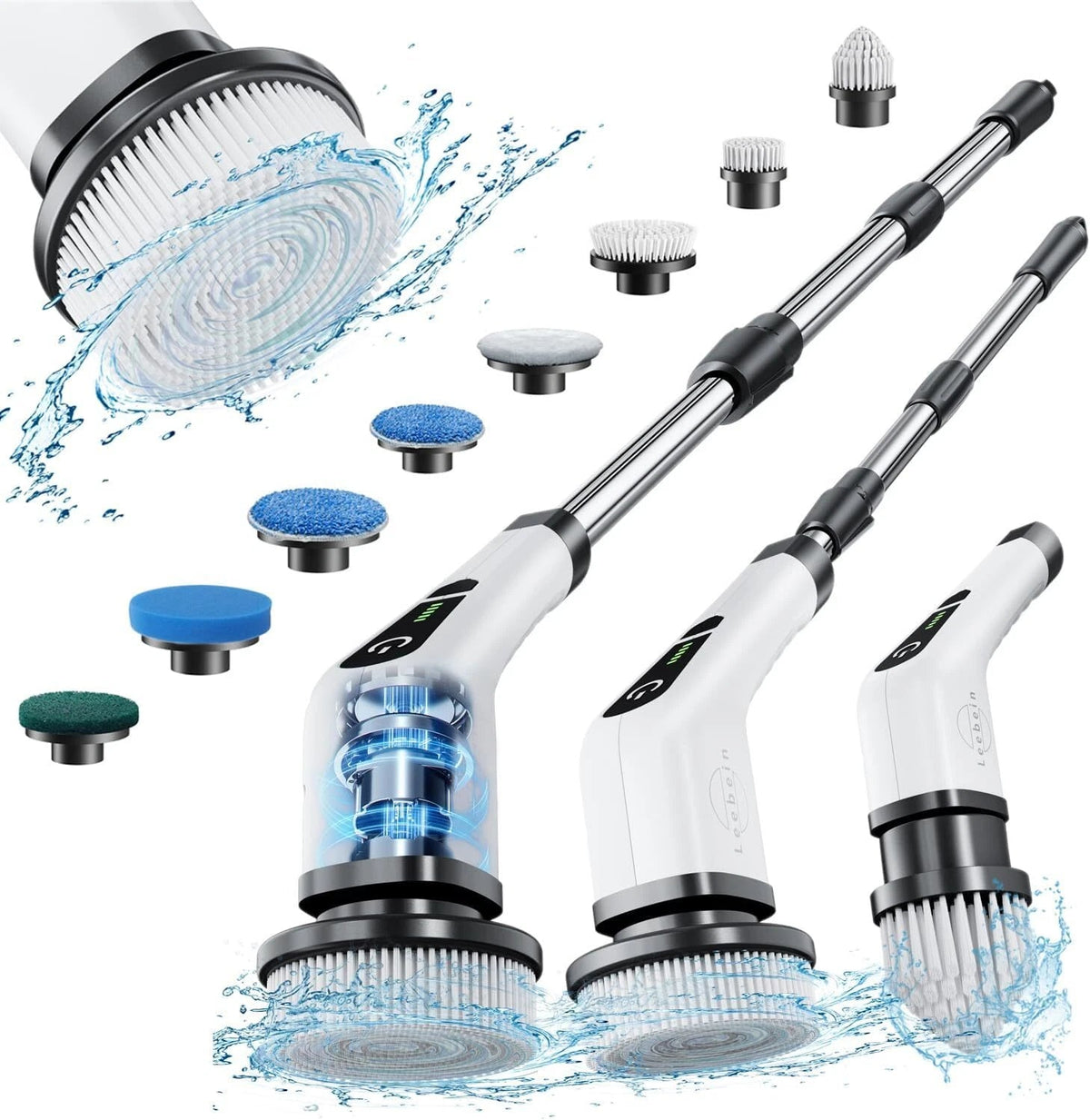 Electric rotary scrubber with 8 rechargeable cleaning brushes 07FC0E-D4 - KOEEK