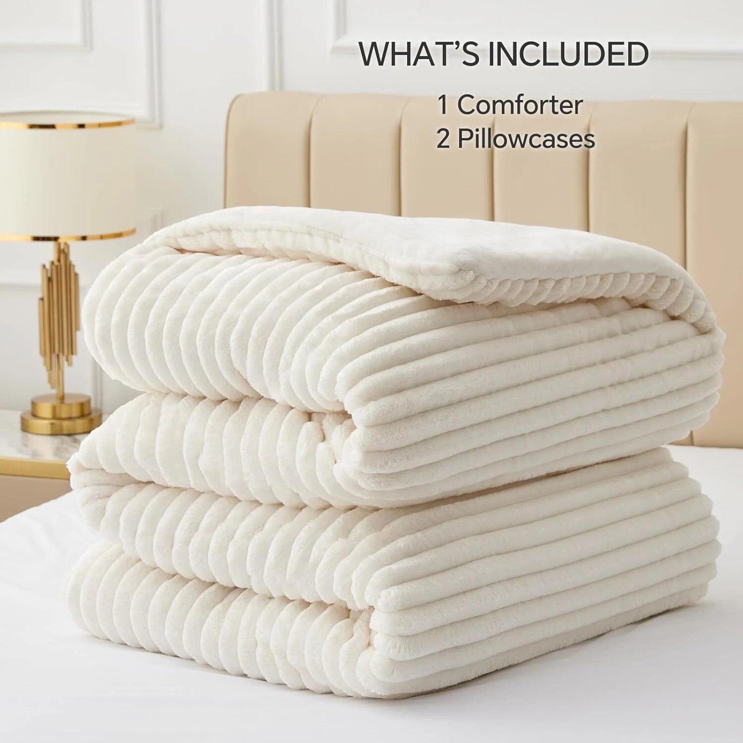 Queen Size Wool Comforter Set - Super Soft and Warm Fluffy White Bedding 07FC0E-D4 - KOEEK