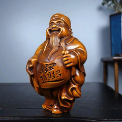 80mm Exquisitely Chinese Boxwood Handmade Carving Mammon Statue Decoration 07FC0E-D4 - KOEEK