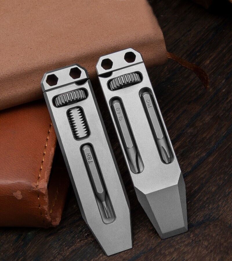 Mini Titanium Multi Tools Adjustable wrench Pocket EDC Pry Bar Crowbar with Bits 07FC0E-D4 - KOEEK
