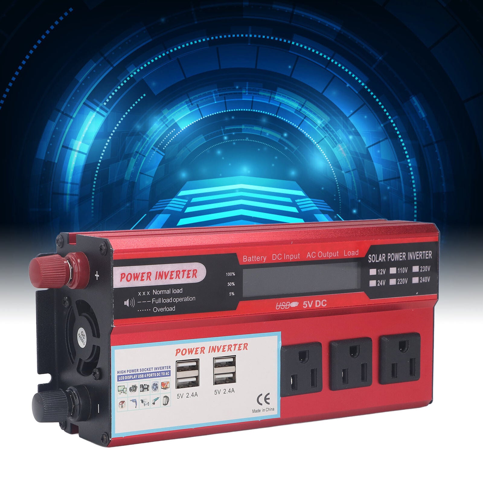 new 500W Car Sine  Inverter Kit With 3 AC110V US Sockets 4 USB Ports LCD Display koeek - KOEEK