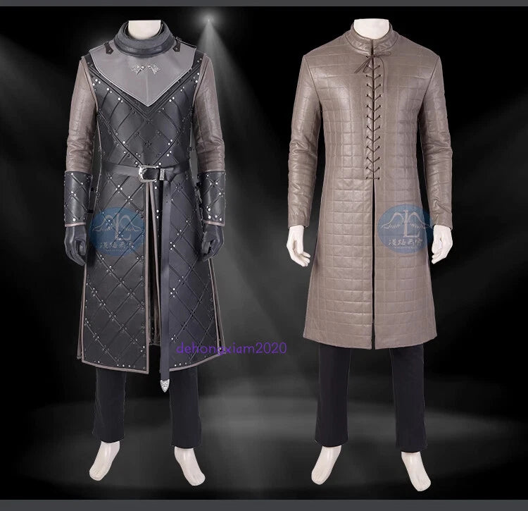 Game of Thrones Season 8 Jon Snow Men's Cosplay Costume with Cloak Full Suit 07FC0E-D4 - KOEEK