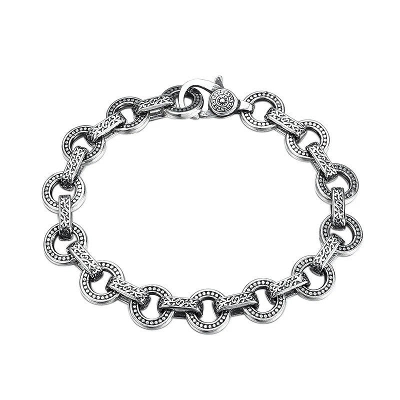 Real Solid 925 Sterling Silver Pattern Circle Bracelet Chain Jewelry 7.1"-7.9" 07FC0E-D4 - KOEEK