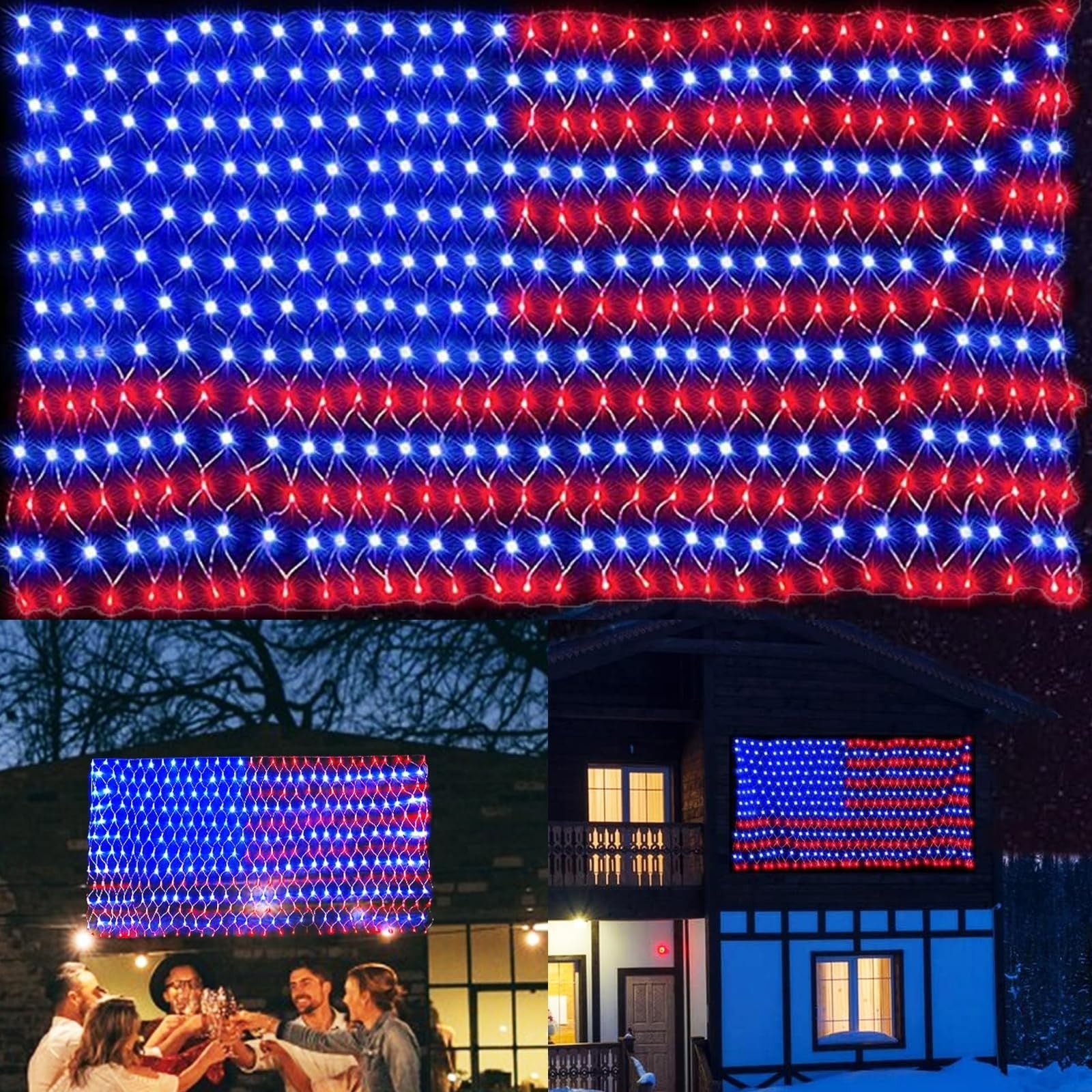 () American Flag Lights, 420 LED USA Flag Net Lights, Outdoor Waterproof 07FC0E-D4 - KOEEK