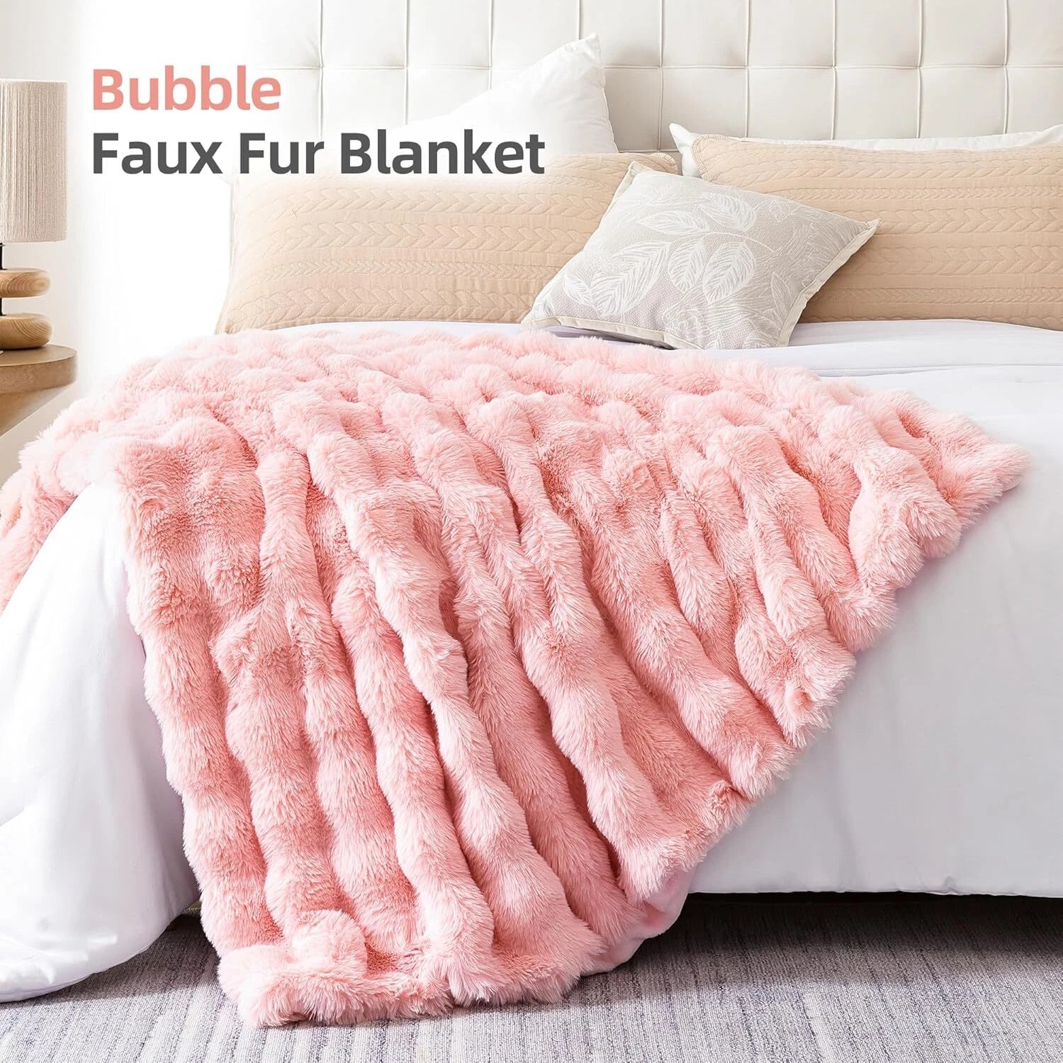 Fur Throw Blanket for Couch – Blush Pink Fluffy Cozy Rabbit Fleece, Plush Soft 07FC0E-D4 - KOEEK