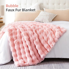 Fur Throw Blanket for Couch – Blush Pink Fluffy Cozy Rabbit Fleece, Plush Soft 07FC0E-D4 - KOEEK