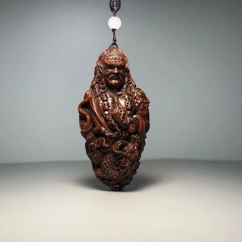 8cm Buxus Wood Carved Acala Buddha Statue Handheld Ornament Car Hanging Decor 07FC0E-D4 - KOEEK