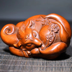 Boxwood Wood Carved Figurine 7cm Handheld Worry Piece Pocket Charm Car Pendant 07FC0E-D4 - KOEEK