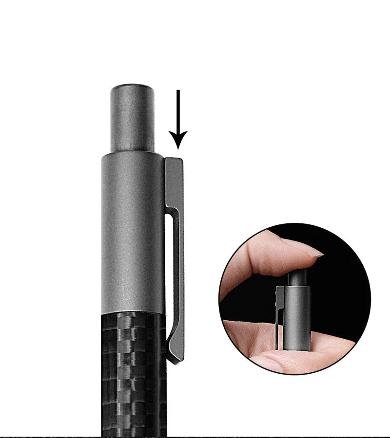 Mini Pocket Titanium + Carbon Fibre Ballpoint Pen Signature Pen w/ 2pcs Refills 07FC0E-D4 - KOEEK