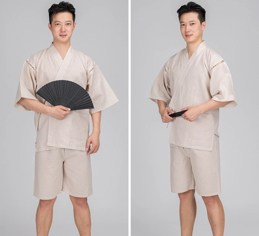 Japanese Mens Pajamas Sets Loungewear Jinbei Kimono Short Sleeve Pants Sleepwear 07FC0E-D4 - KOEEK