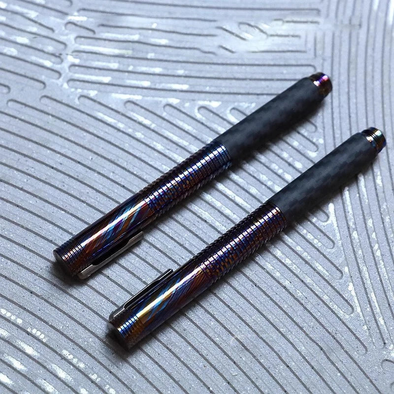 Titanium Damascus+Carbon Fiber Ball Point Pen Ballpoint Broken Window Tool Pen 07FC0E-D4 - KOEEK