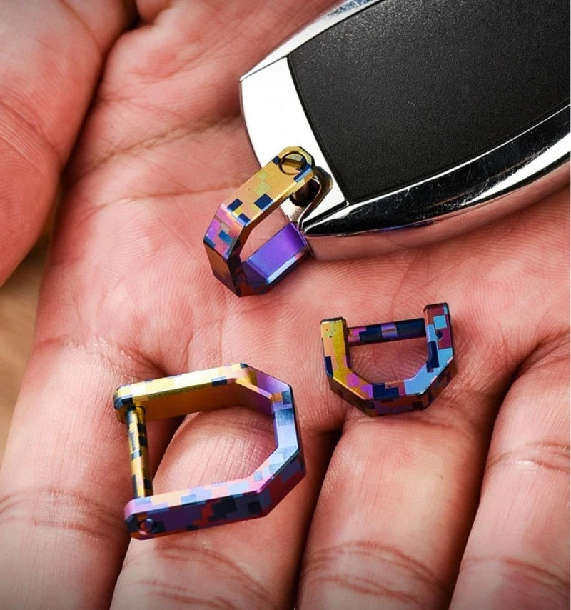 Titanium D Key Ring with Screw Shackle Keychain Ring Horseshoe Clasp for Car Fob 07FC0E-D4 - KOEEK