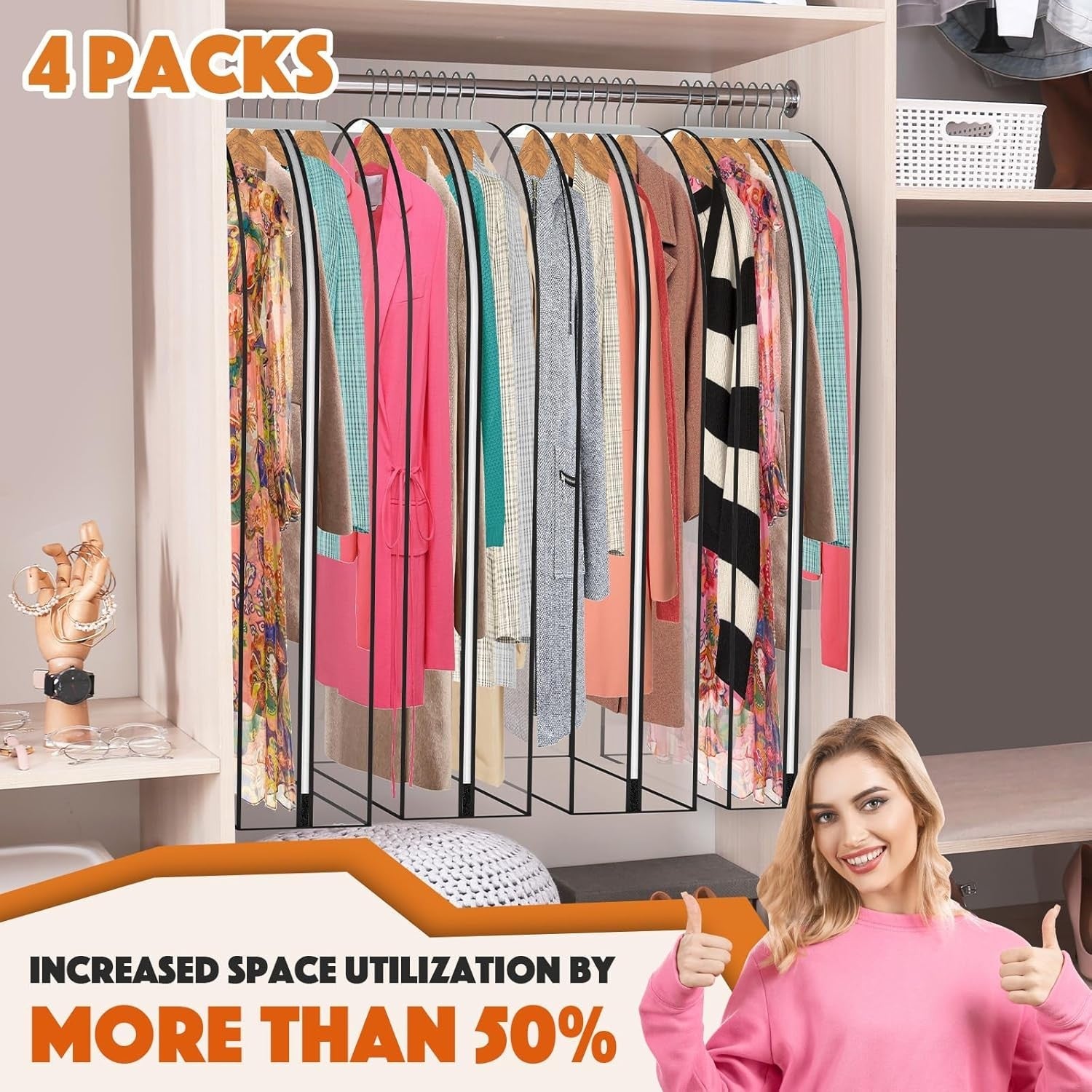 new 4 Packs 40" Clear Garment Bags for Hanging Clothes, 10" Gusseted transparent 07FC0E-D4 - KOEEK