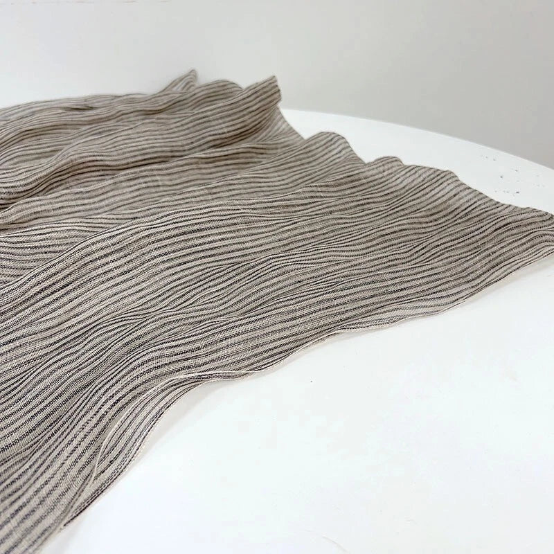 Womens Blue Pinstripe Tasseled Scarf Unisex Soft Flax Linen Bandana Wrap Scarves 07FC0E-D4 - KOEEK