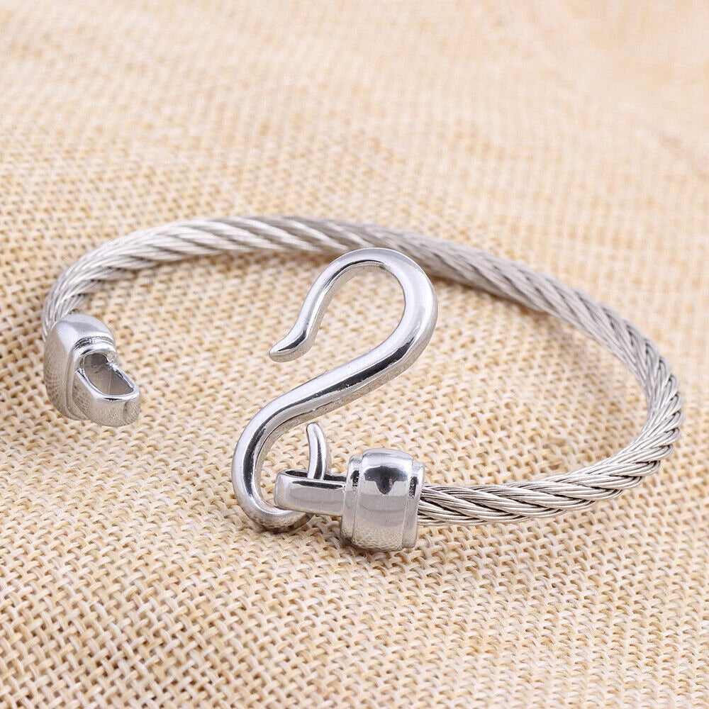 Love Infinity Symbol Charm Stainless Steel Cable Women's Cuff Bangle Bracelet 07FC0E-D4 - KOEEK