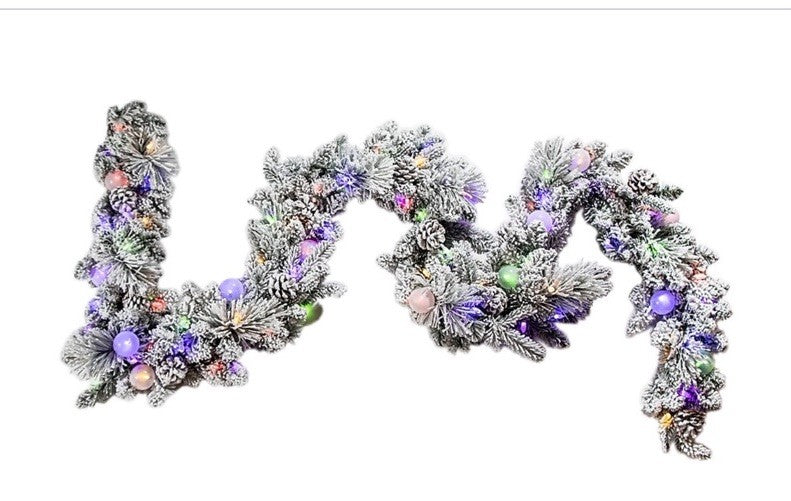 GE Color Choice 100 LED Color Changing 9Ft Flocked Pine Garland 8 Light Effects GE - KOEEK