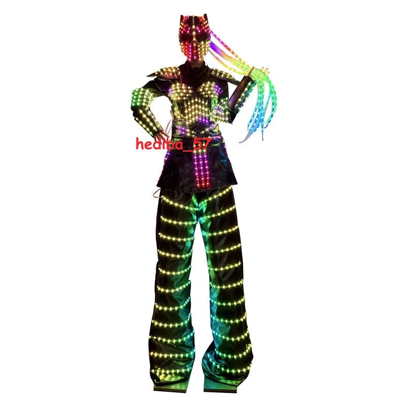 Predator LED Robot RGB Costume Women Illuminated Stilt Suit Set Show Clothing 07FC0E-D4 - KOEEK