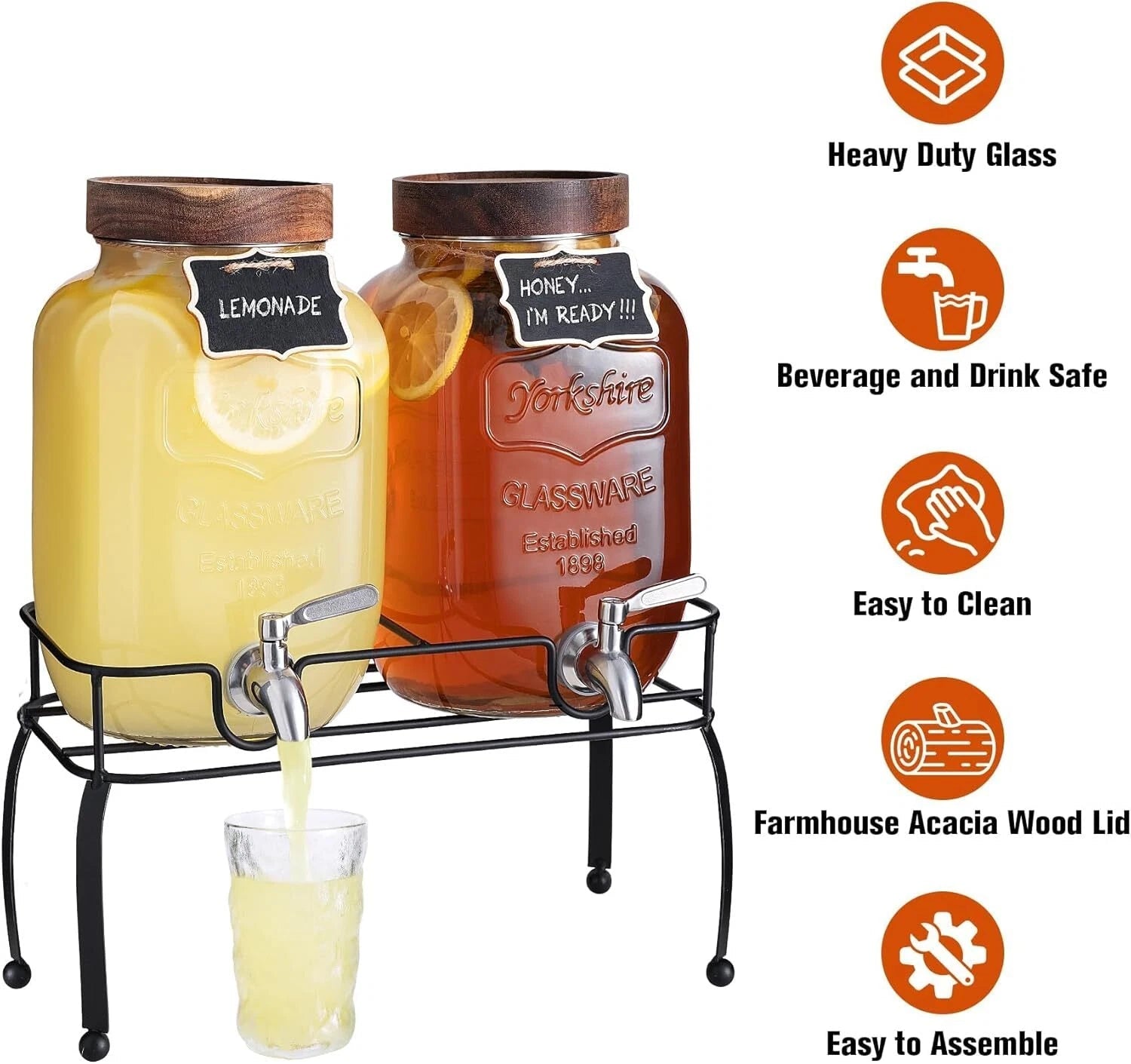 Glass Drink Dispenser for Parties, 1 Gallon Beverage Dispenser with Stand Spigot 07FC0E-D4 - KOEEK